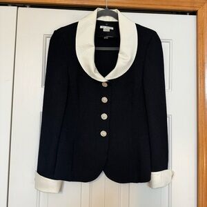 St John Evening Black Santana Knit blazer with removable silk collar/cuffs